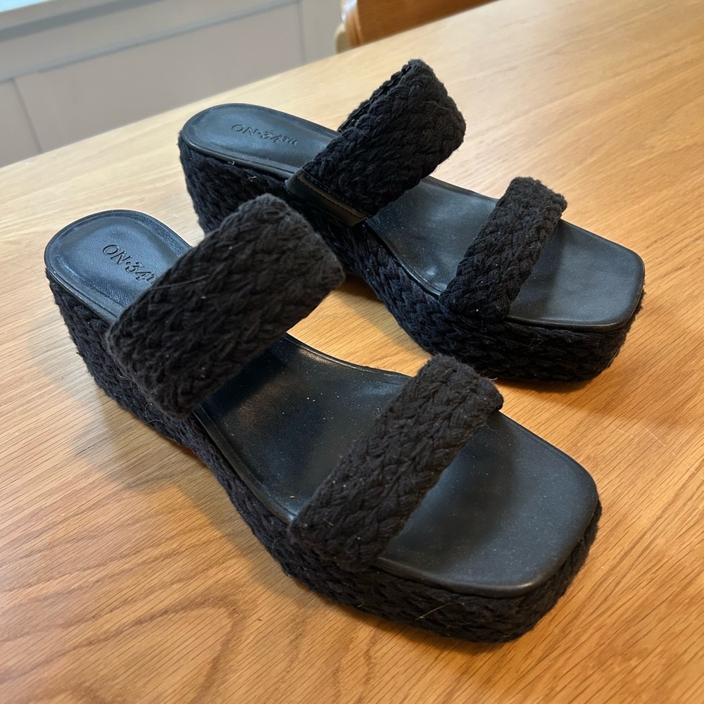 Black Braided Wedge Heels